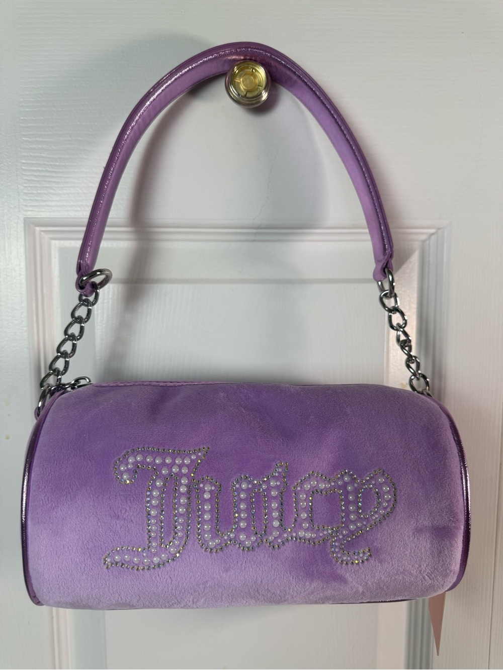 Juicy Couture Lavender Velour Barrel Bag McBling Coquette Y2K Rhinestone Purse